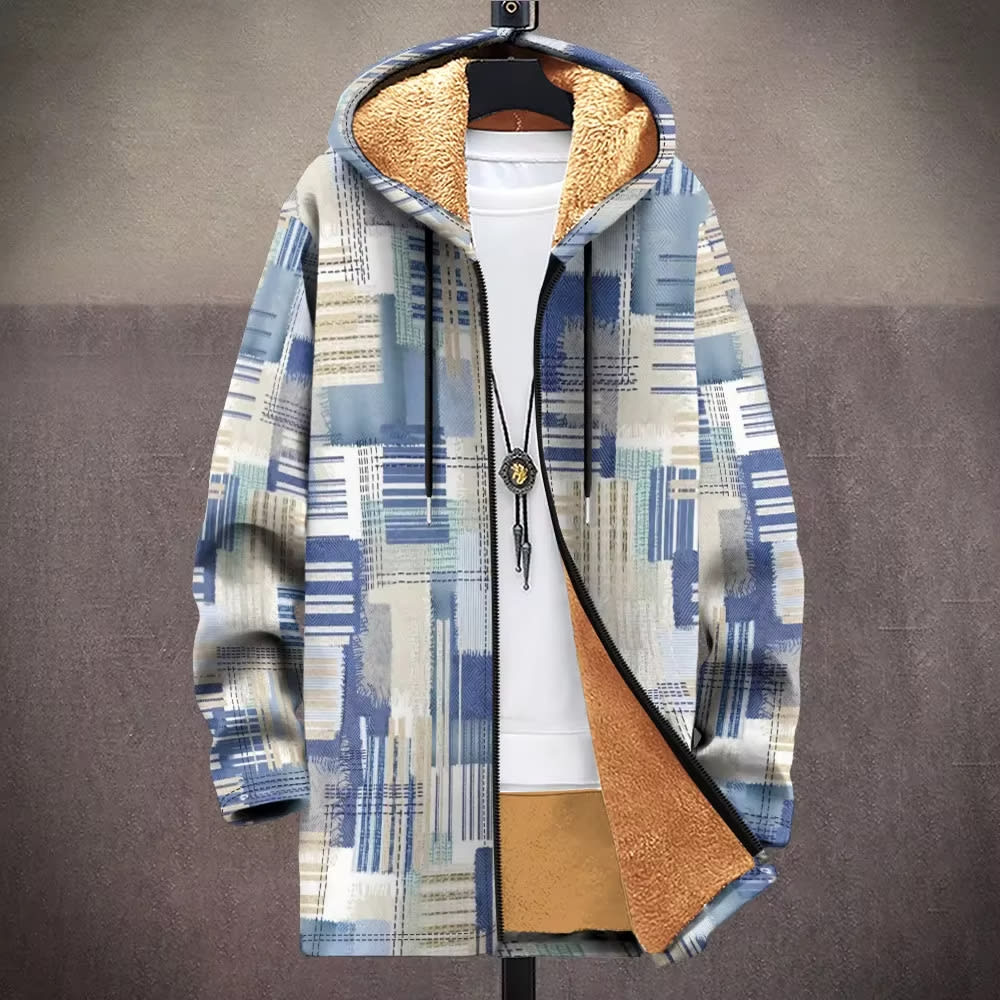 Digital Printed Hat Cardigan Men's Mid-length Trench Coat view 7