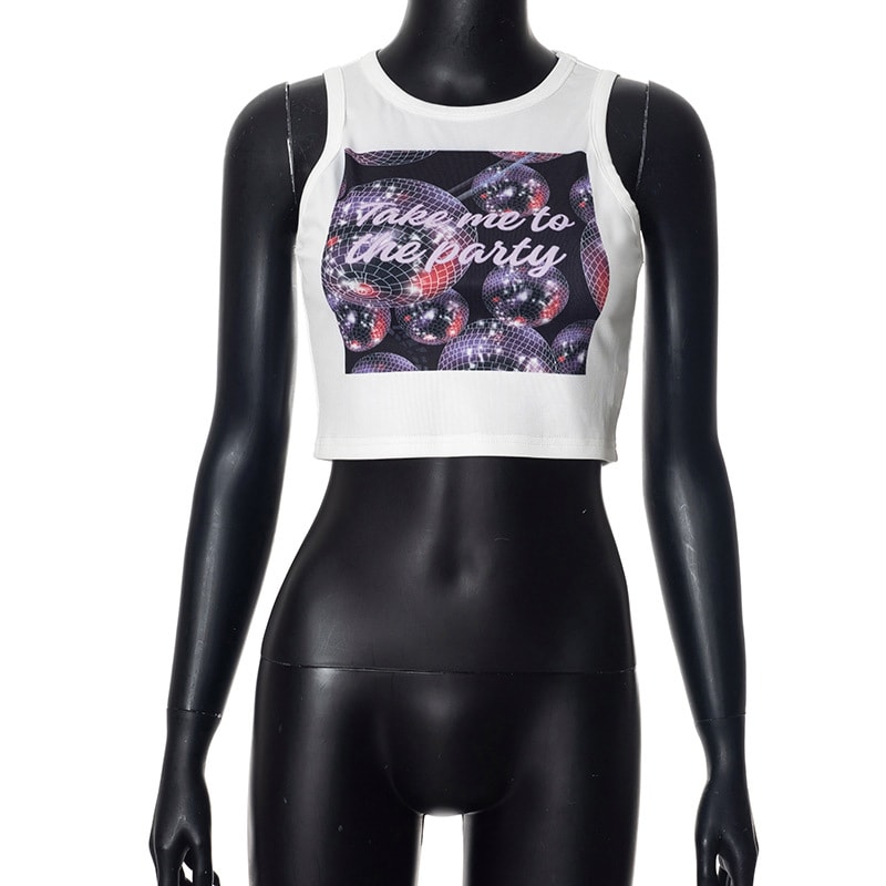 Comfortable Round Neck Letter Print Vest Sleeveless Midriff-baring Top view 6