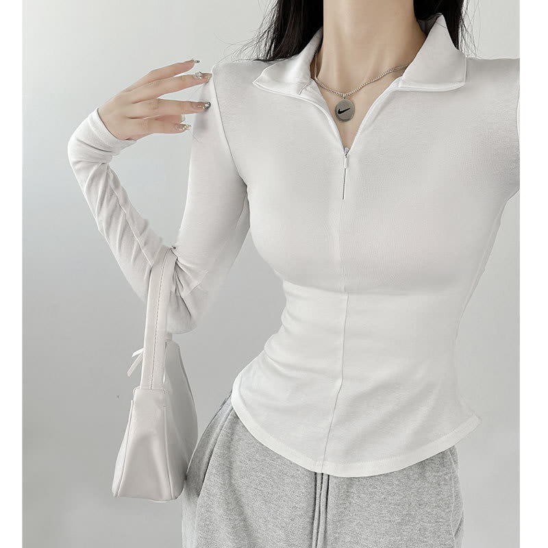 Slim Fit Show Thin Black Hot Girl Polo Collar Top view 9