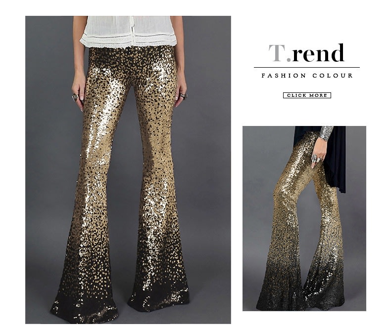Gradient Color Wide Leg European And American High Waist Slim-fit Sequined Flared Pants view 11