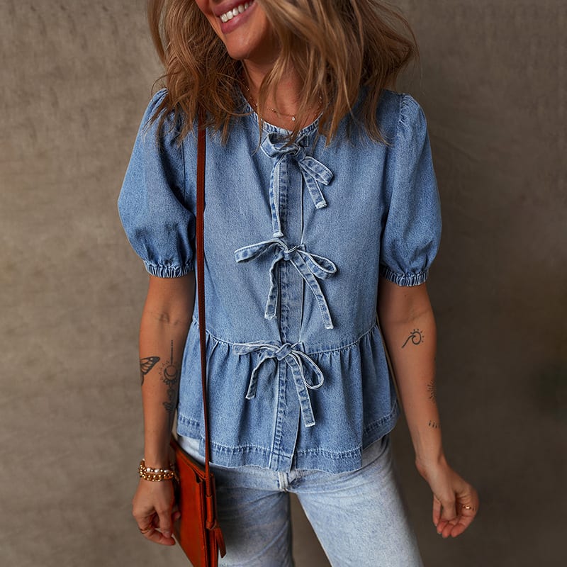 Fashion Trendy Bow Bandage Shirt view 4