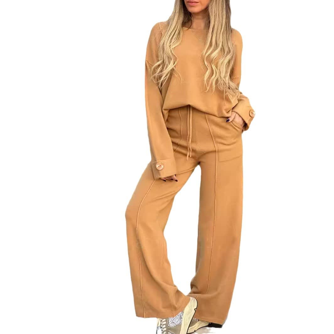 New Fashion Casual Suit Solid Color Long Sleeve Wide Leg view 5