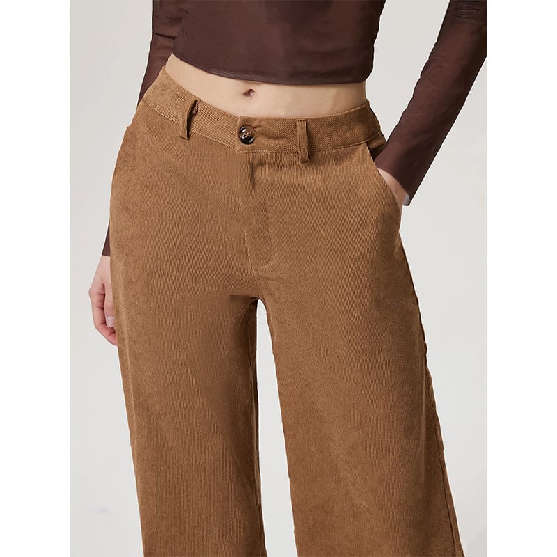 Women's Retro Straight Wide Leg Corduroy Trousers
