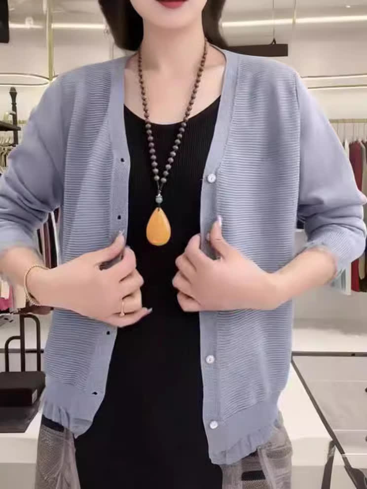 Solid Color Thin Ice Silk Air Conditioning Shirt Loose Casual view 5
