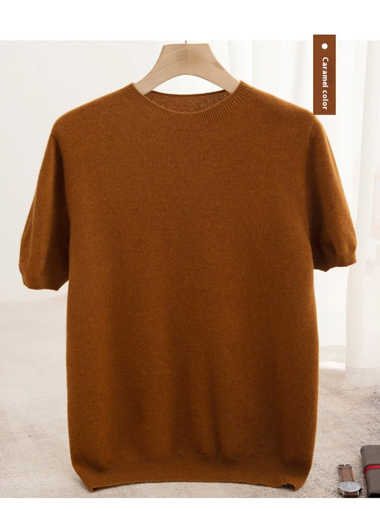 Knitted Short Sleeve Pure Wool Sweater Men's Round Neck view 2