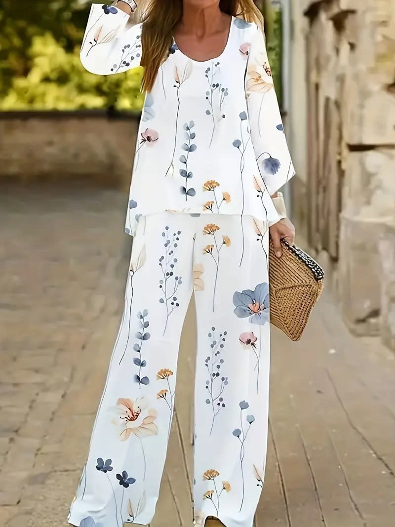 Suit Women's Two-piece Set Fashion Loose Top Wide Leg Pants 3D Printing view 17