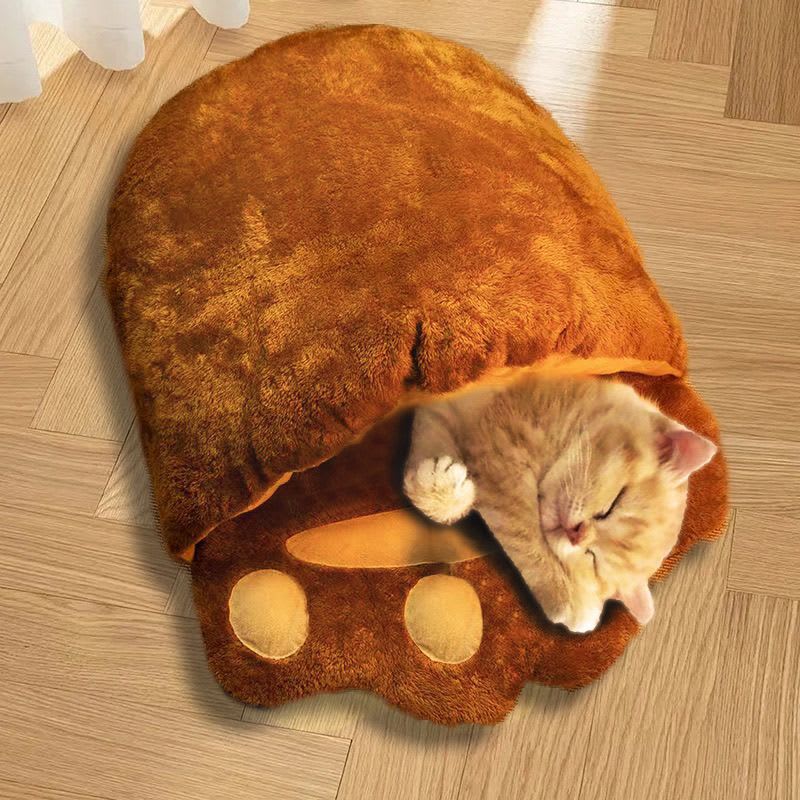 Winter Warm Cute Bear Paw Cat Bed Thickened House Semi-closed Cat Nest Large Space Washed Sleeping Bag Dog Pet Bed Pets Products view 7