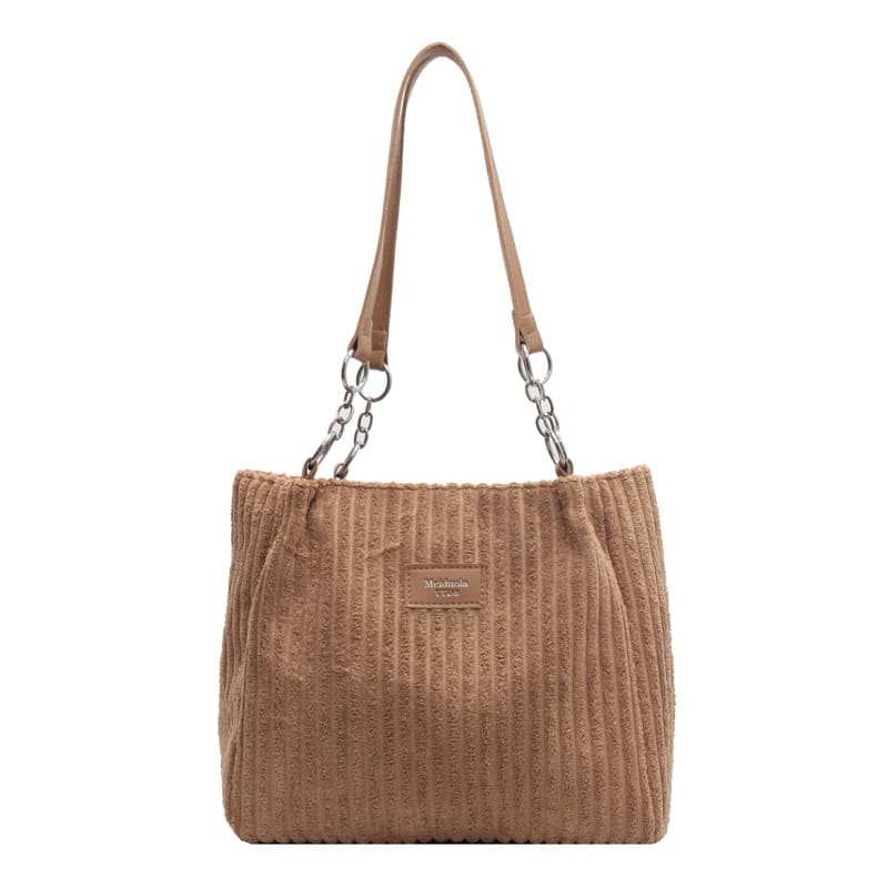Retro Large Capacity Shoulder Bag Casual Simple Portable Shopper Tote Bag Corduroy Solid Commuter Zipper Women's Handbag view 33