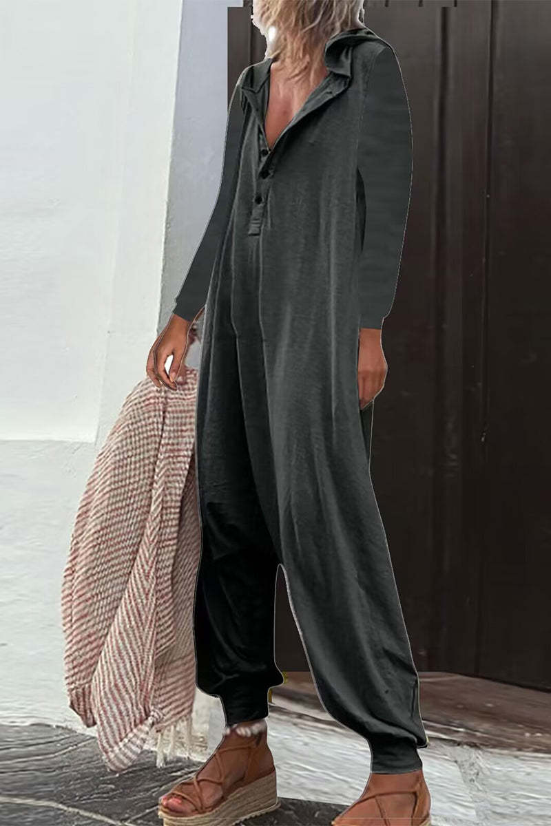 Hooded Side Pocket Long Sleeve Trousers Jumpsuit Baggy Pants view 3