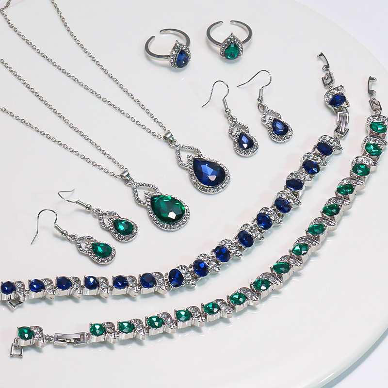 Light Luxury Zircon Necklace Earrings Open Ring Jewelry Suit view 7