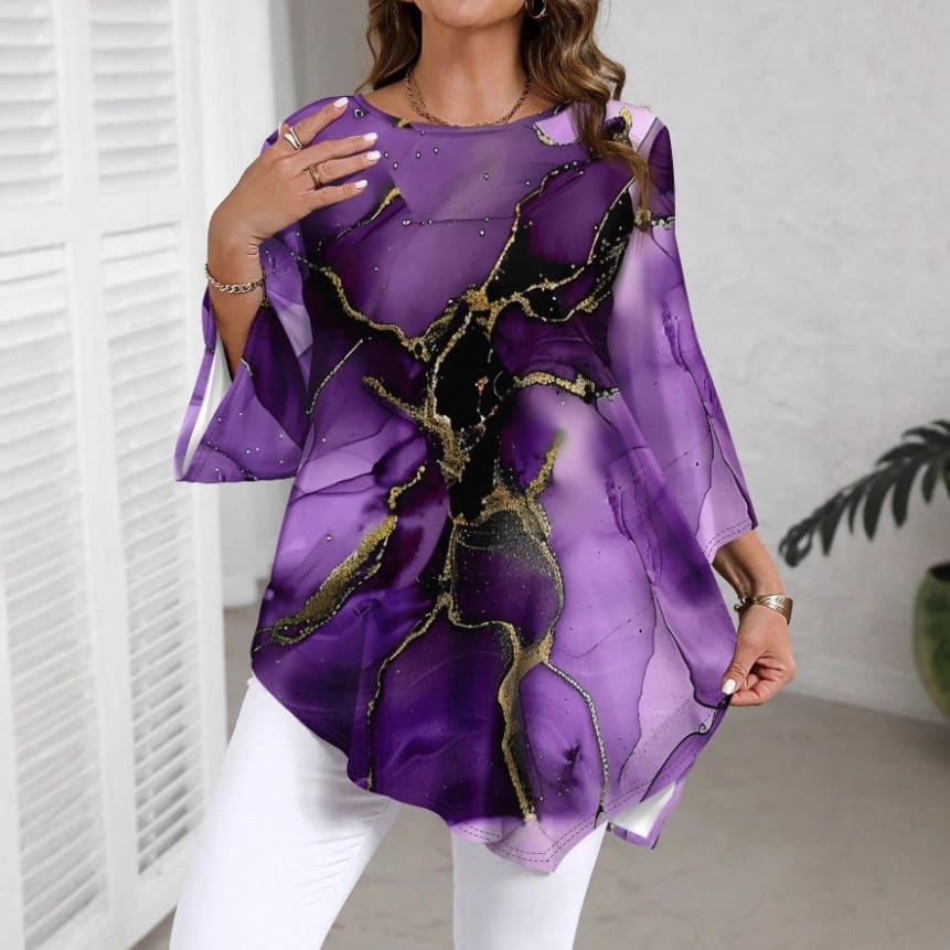 Fashion Casual All-match Marble Printed Round Neck Long Sleeve view 3
