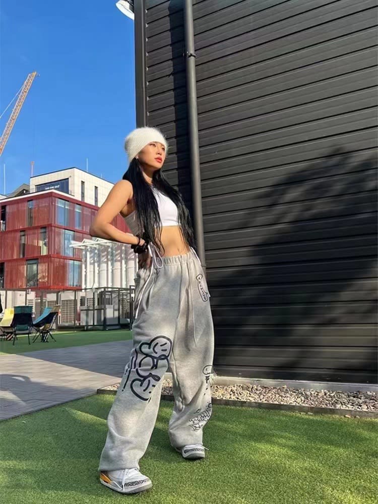 Graffiti Letter Loose Straight-leg Wide-leg Pants view 24