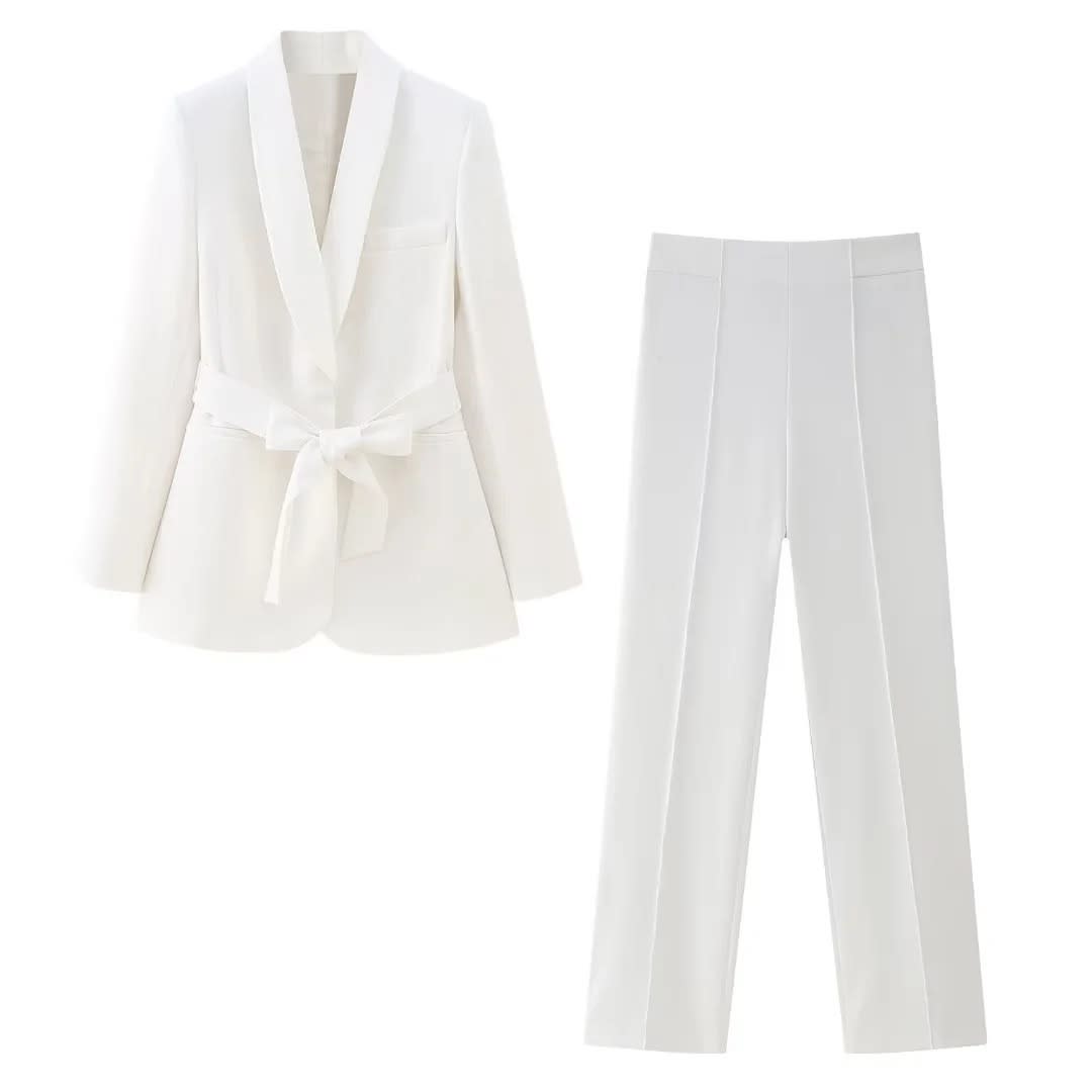 Women's French Style With Belt Dress Small Suit Jacket Casual Trousers view 19