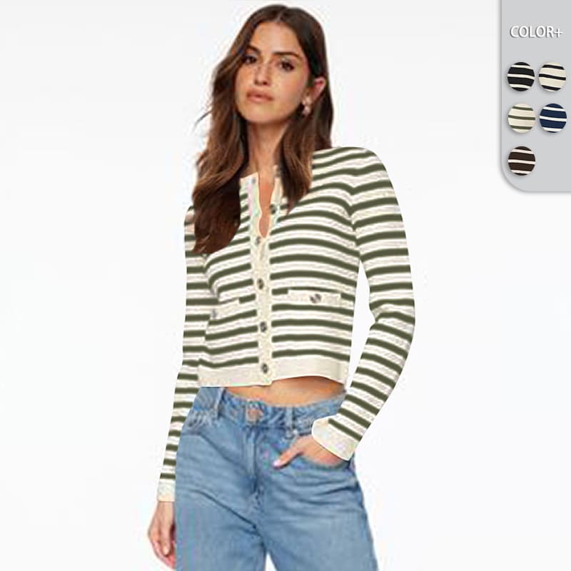Comfort And Casual Long Sleeve Striped Button Top view 2