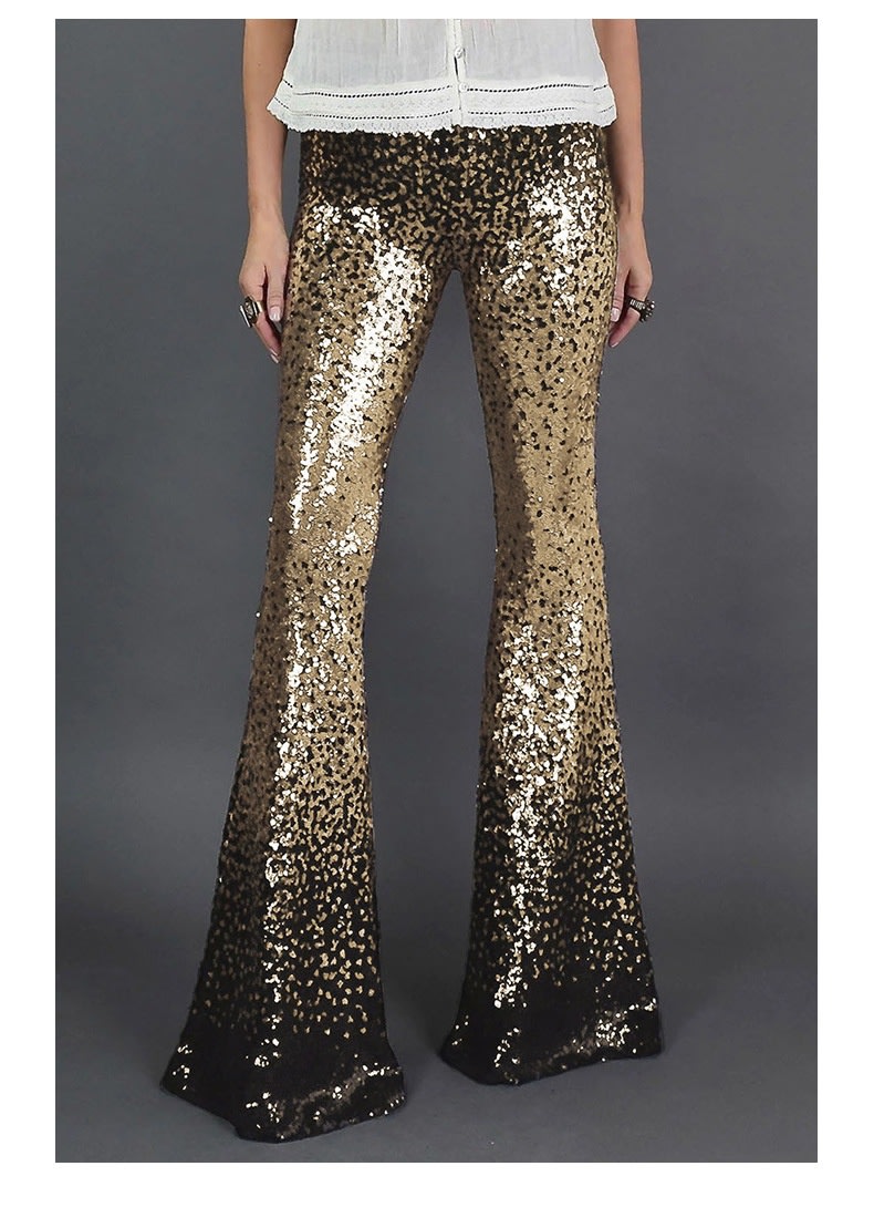Gradient Color Wide Leg European And American High Waist Slim-fit Sequined Flared Pants