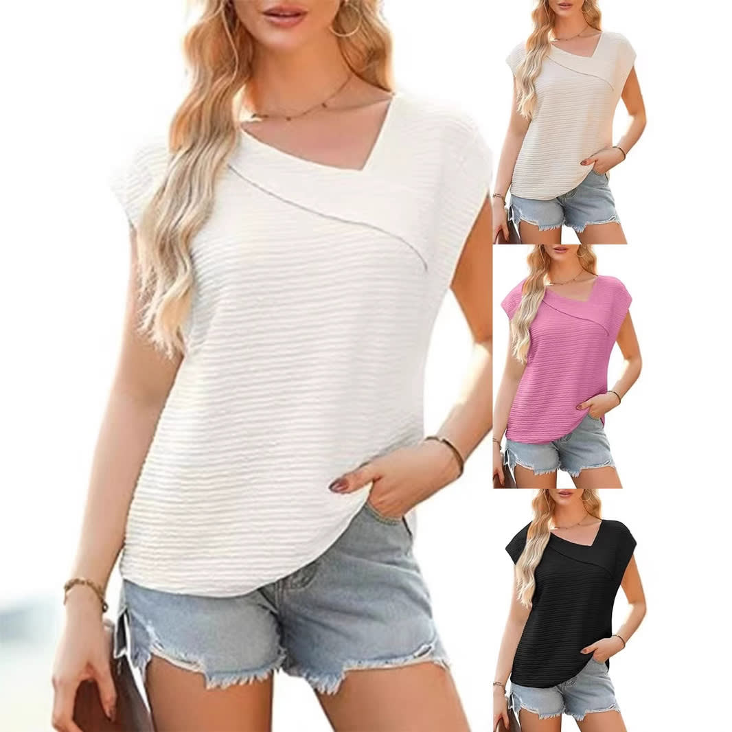 Summer Diagonal Collar Fashion Casual Short-sleeved Fashion T-shirt For Women view 5
