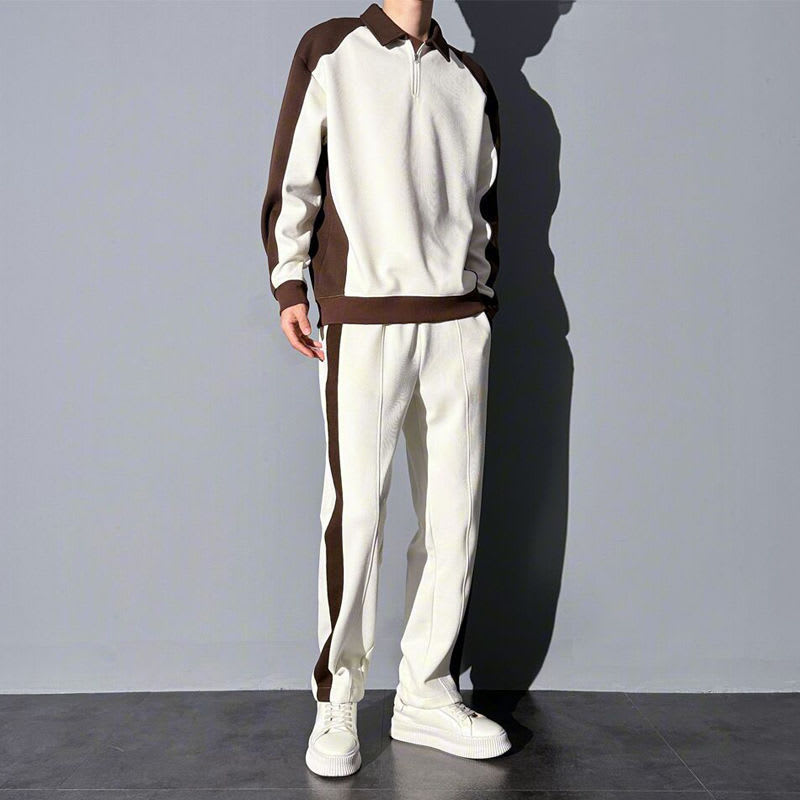 Men's Contrast Color Korean Design Sense Casual Sweatshirt Trousers Suit view 6