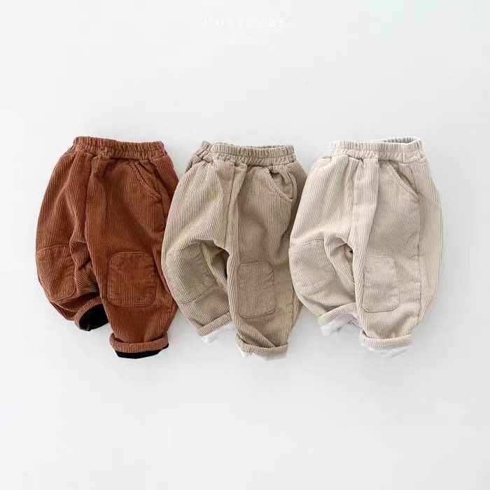 Korean Ins Corduroy Fleece-lined Patch Trousers view 13
