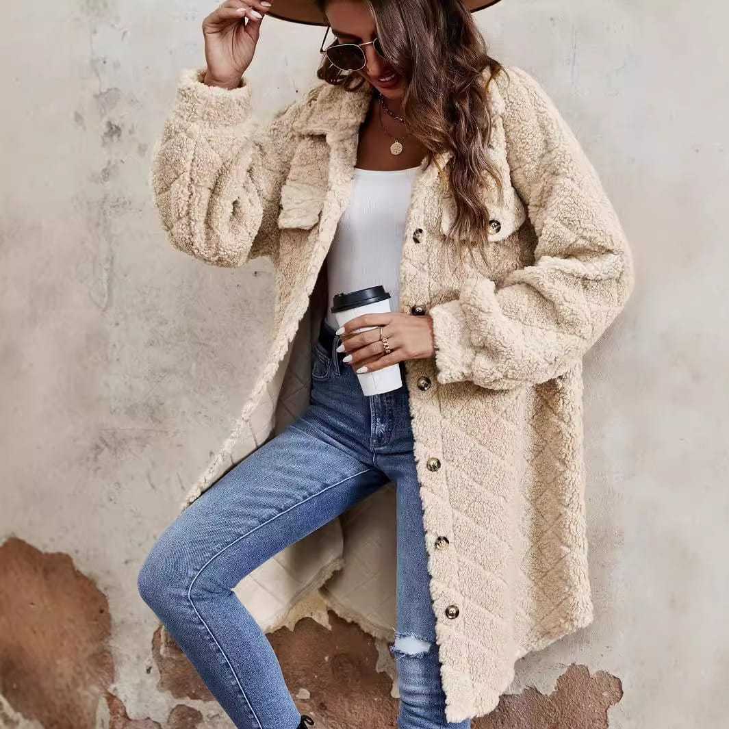 Fashion Pocket Lapels Plush Warm Long Sleeves Coat view 5