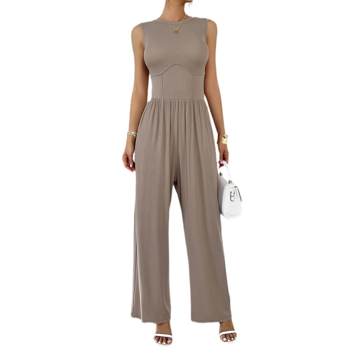 Temperament Pure Color Slim Sleeveless Jumpsuit view 3