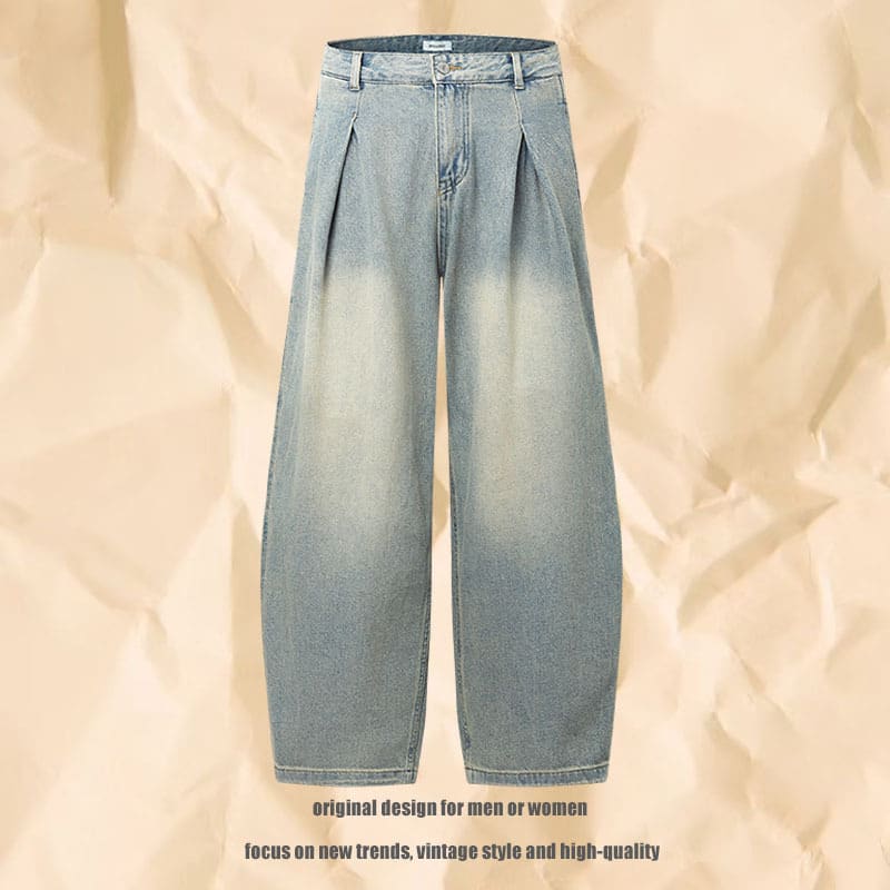 High Street Washed Distressed Pleated Design Machete Jeans