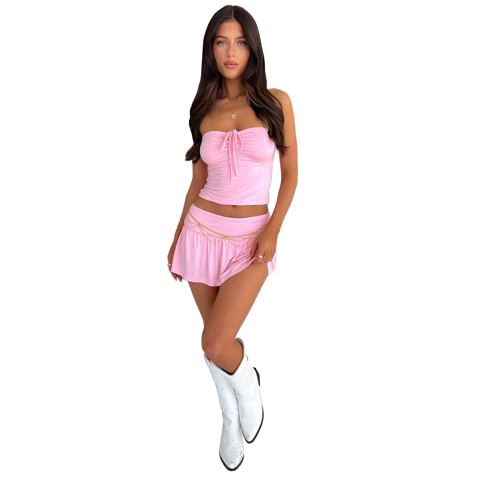 Women's Fashion Tube Top Pleating Double-layer Pantskirt Two-piece Set view 5