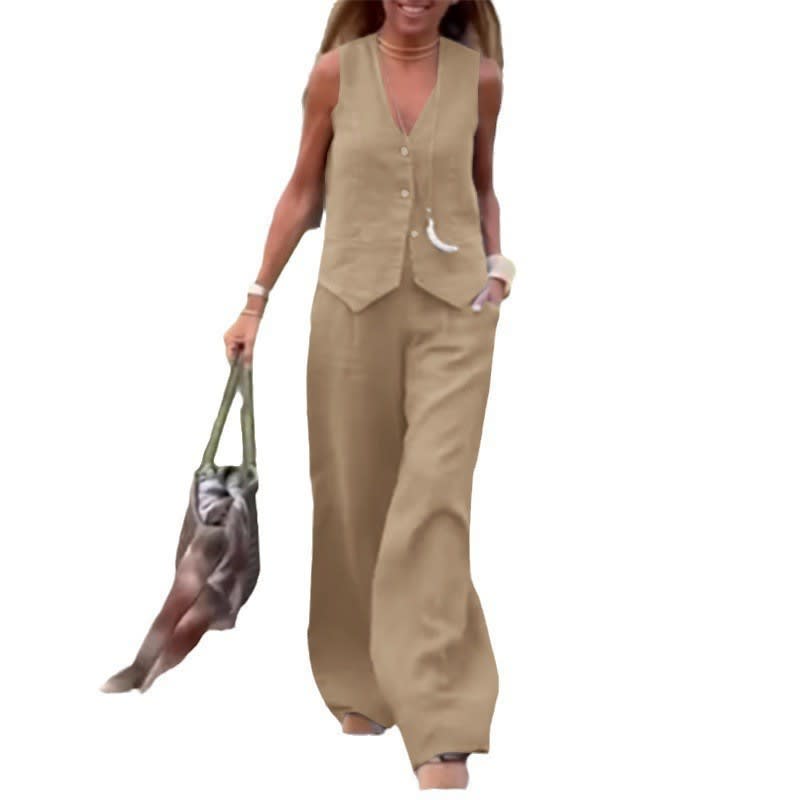 Casual Women's Solid Color Fashion Sets Of Vest Trousers Suit view 16