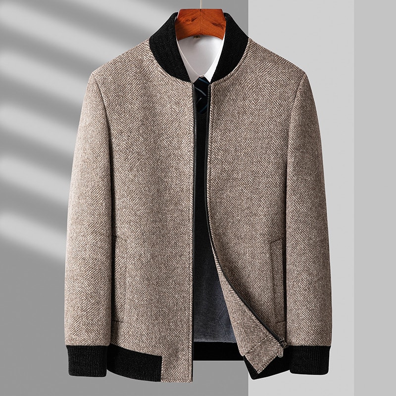 Business Casual Cotton And Thickening Stand Collar Zipper Woolen Jacket view 2