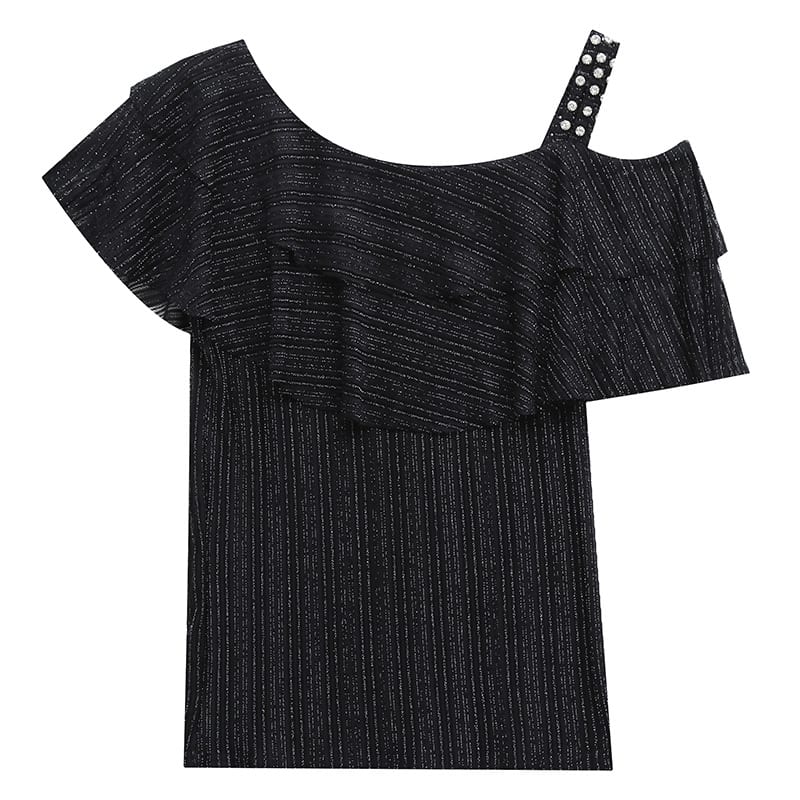 Ruffled Shoulder Leakage Ice Silk Top view 3