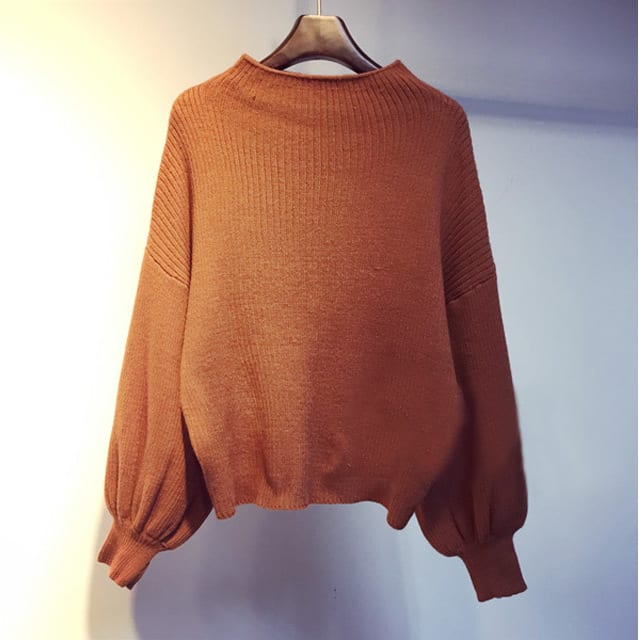 Half Turtleneck Lantern Sleeve Sweater Loose Slim Looking Base Knitwear view 5