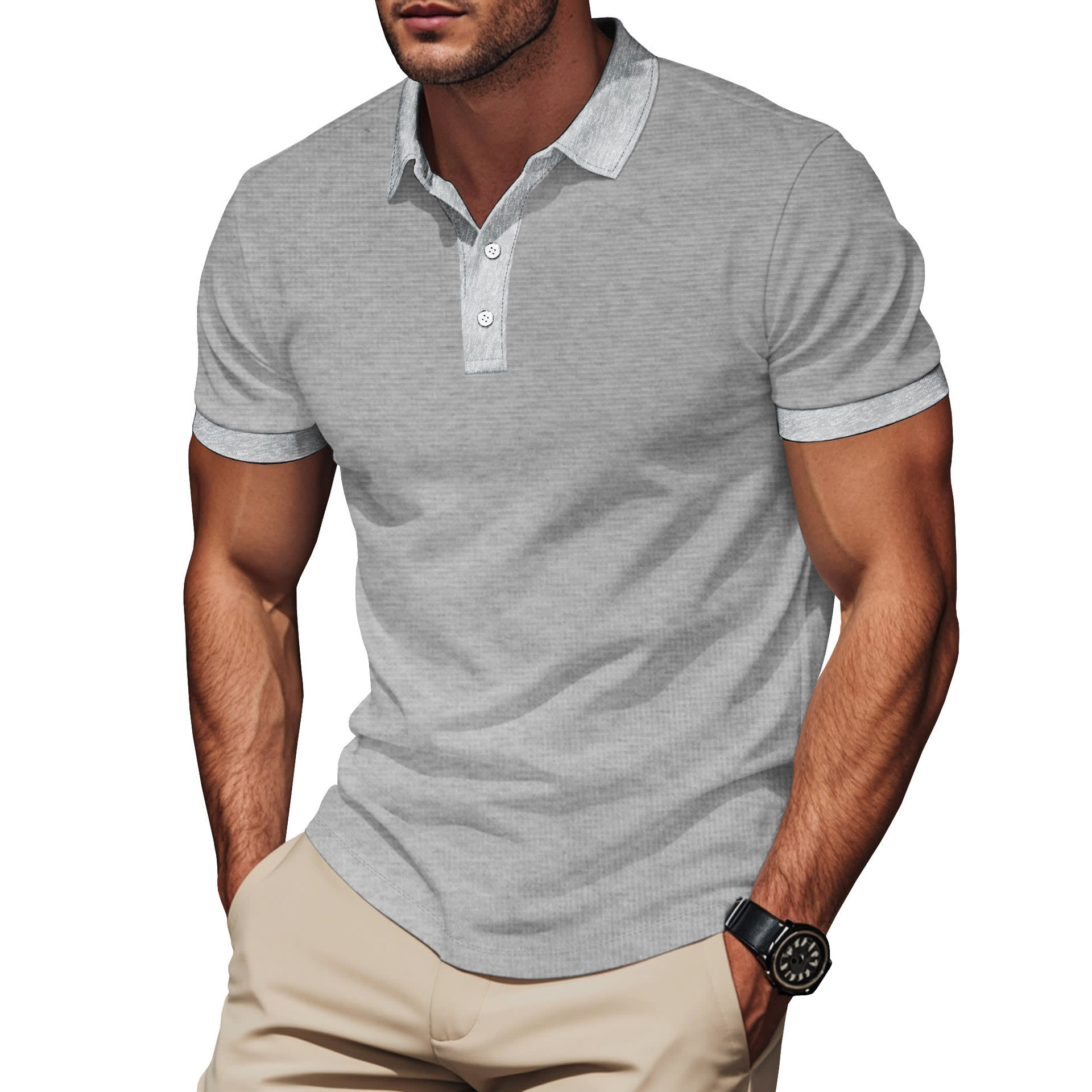 Lapel Color Matching Short Sleeve Plus Size Men view 11