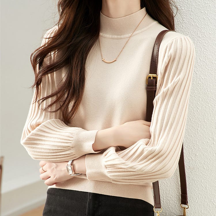 Slimming Versatile Casual Sunken Stripe Half Turtleneck Bottoming Shirt view 3
