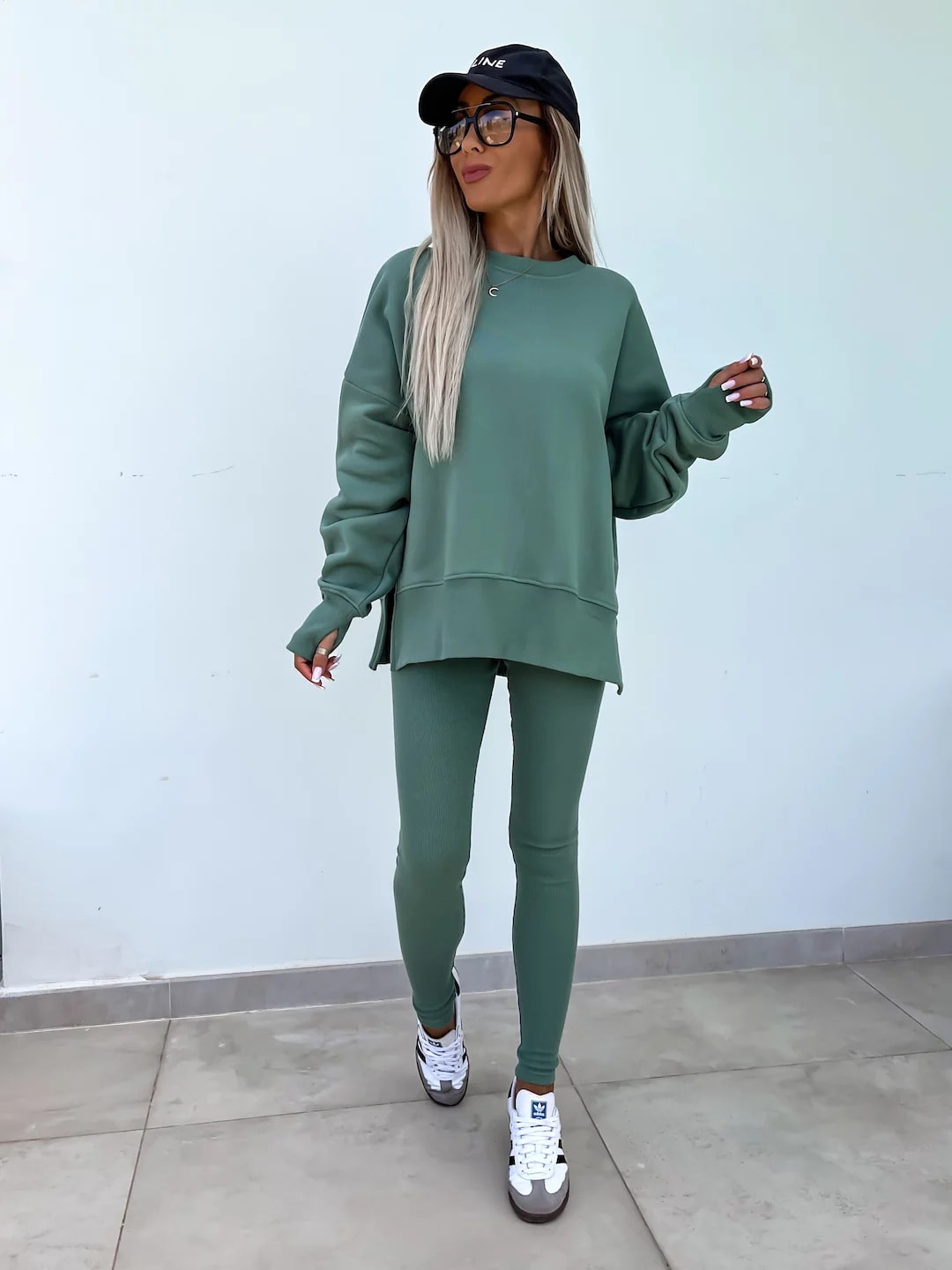 Sweater Suit Women's Casual Loose Long Sleeve Crew Neck Split Top Tight Trousers view 34