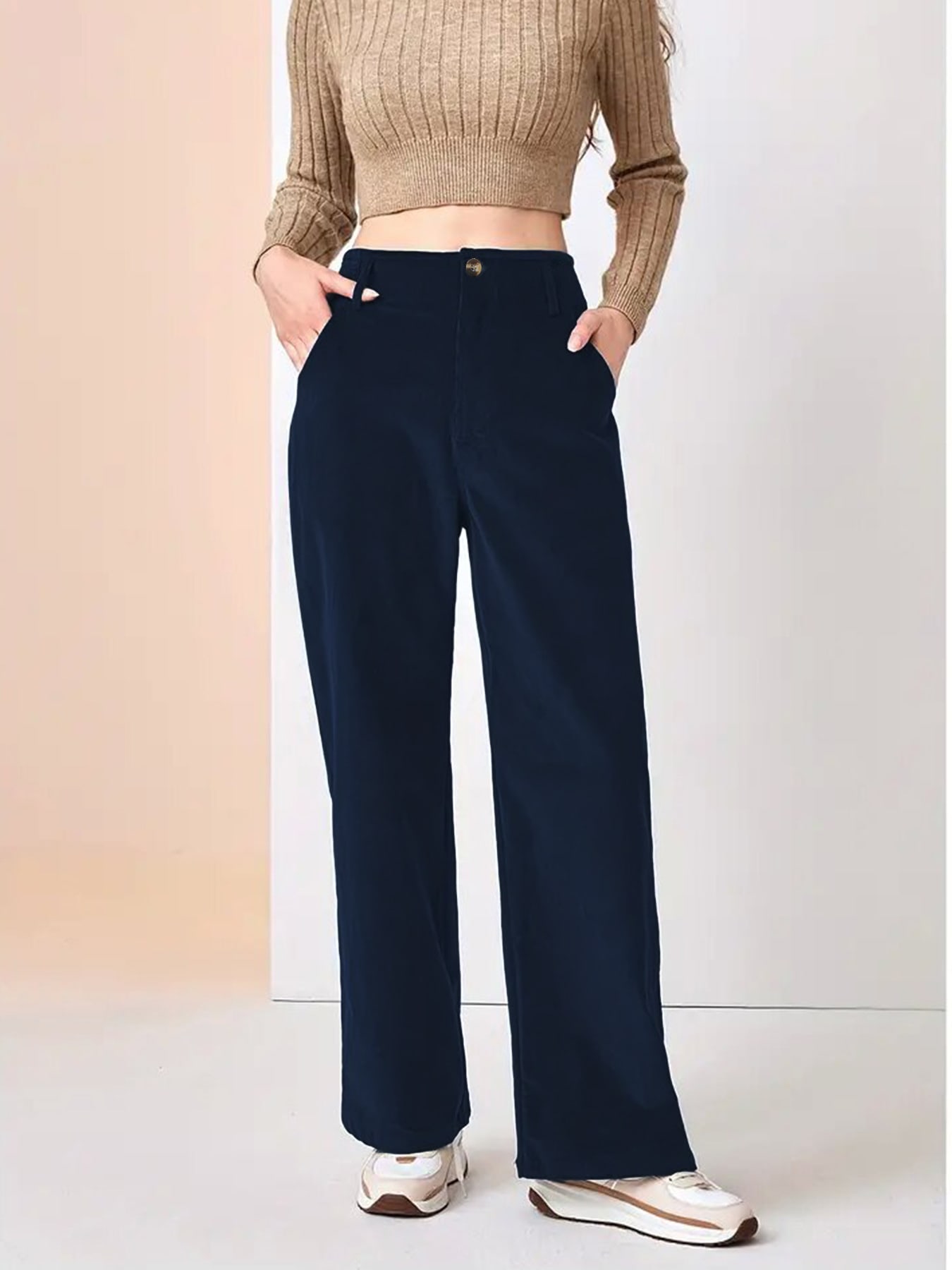 High Waist Drooping Slimming Casual Straight Pants Women's Trousers view 3