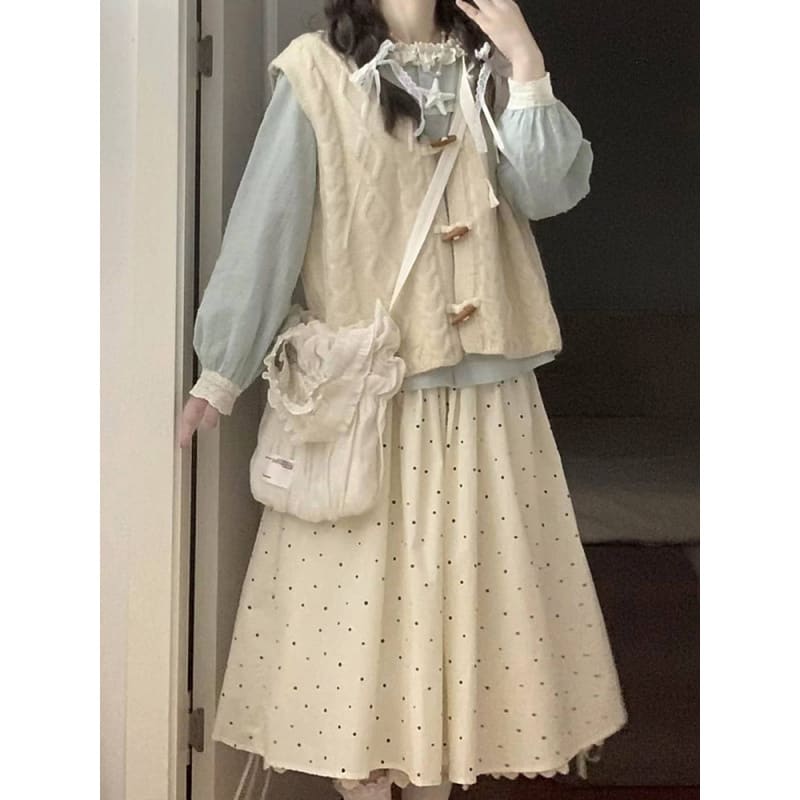 Milk Style Wear Horn Button Vest Lace Collar view 6