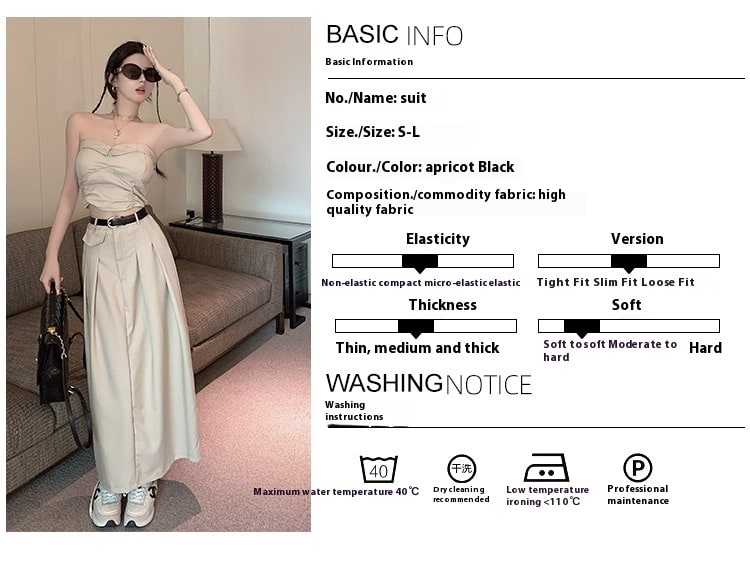 Women's Design Sense Slimming High Waist With Belt Long Skirt Tube Top Two-piece Set view 22