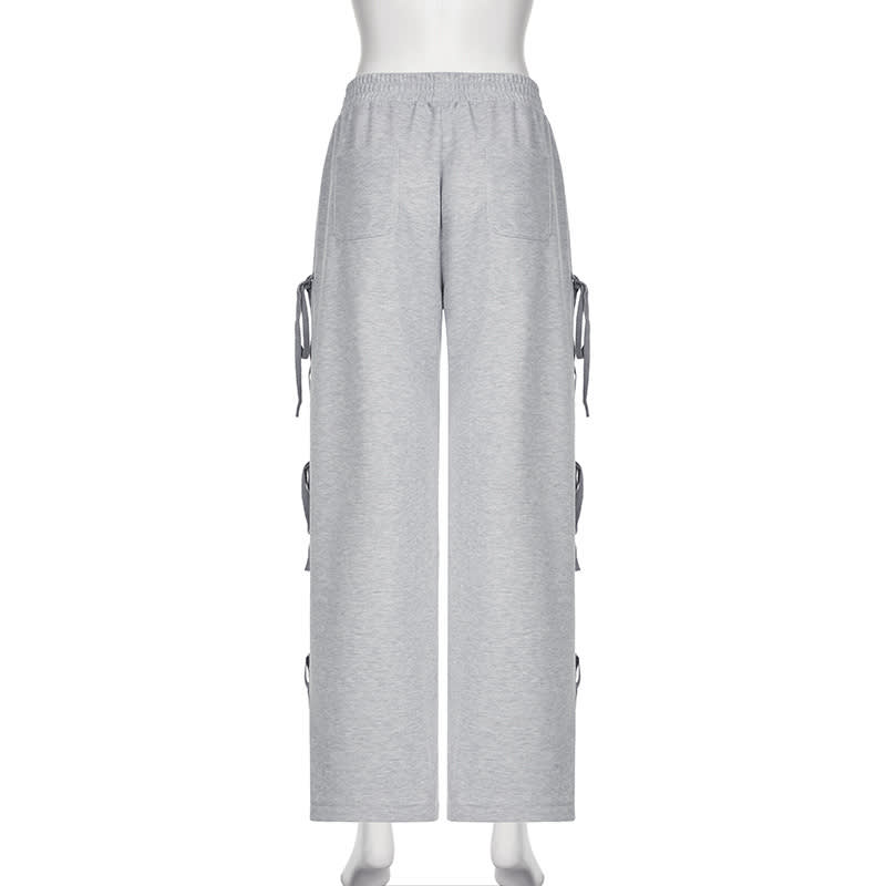 Side Bow Bandage Loose Sports Casual Pants view 13