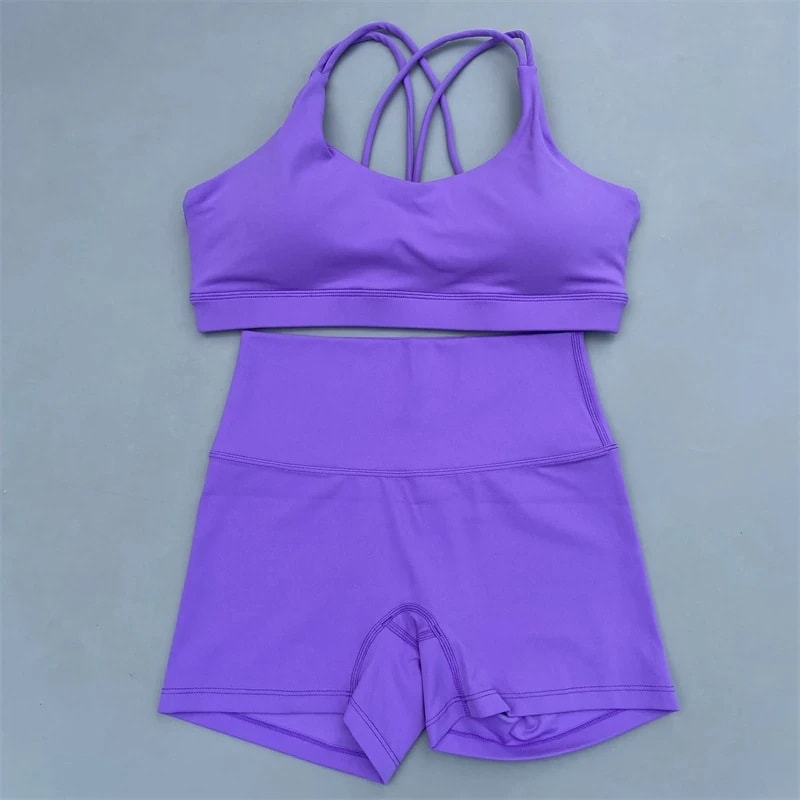 Solid Color Women's Tight Yoga Cycling Shorts Underwear Suit view 21