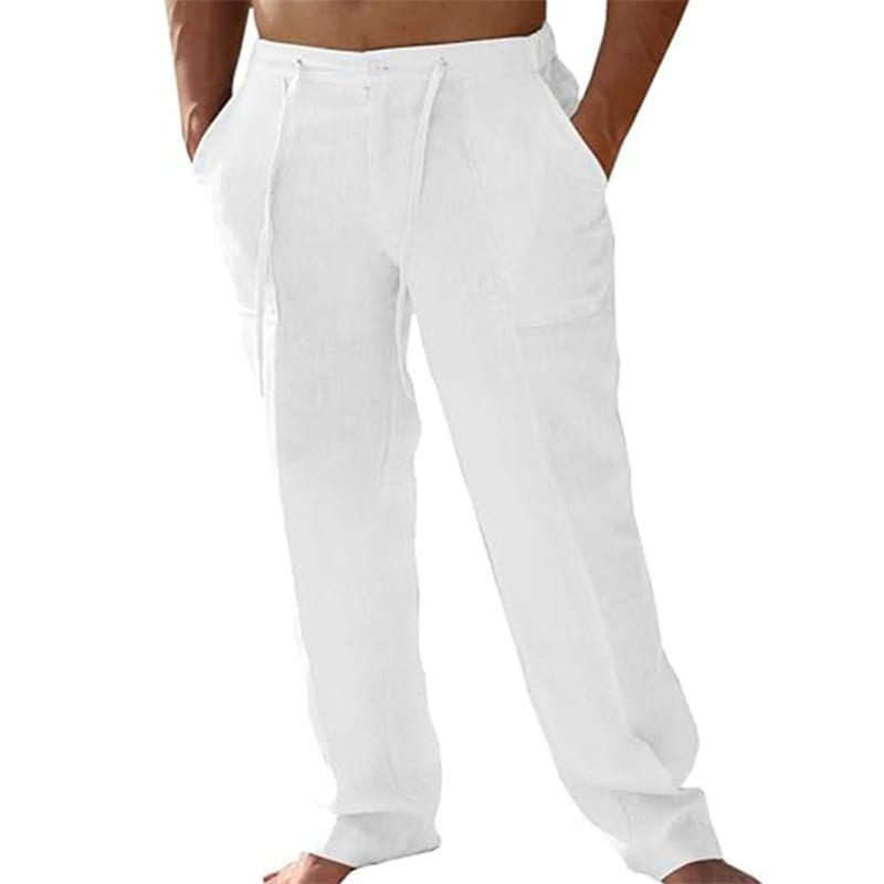 Men's Casual Linen Patch Pocket Loose Drawstring Straight Summer Beach Yoga Trousers view 2