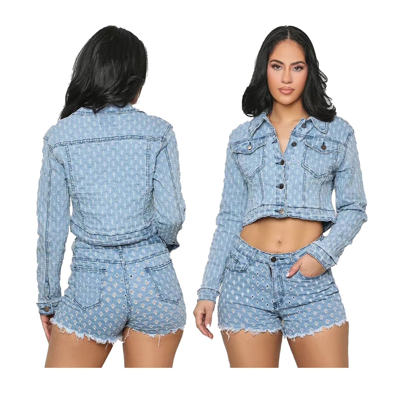 New Women's Clothing Leisure Ripped Denim Shorts Suit view 5