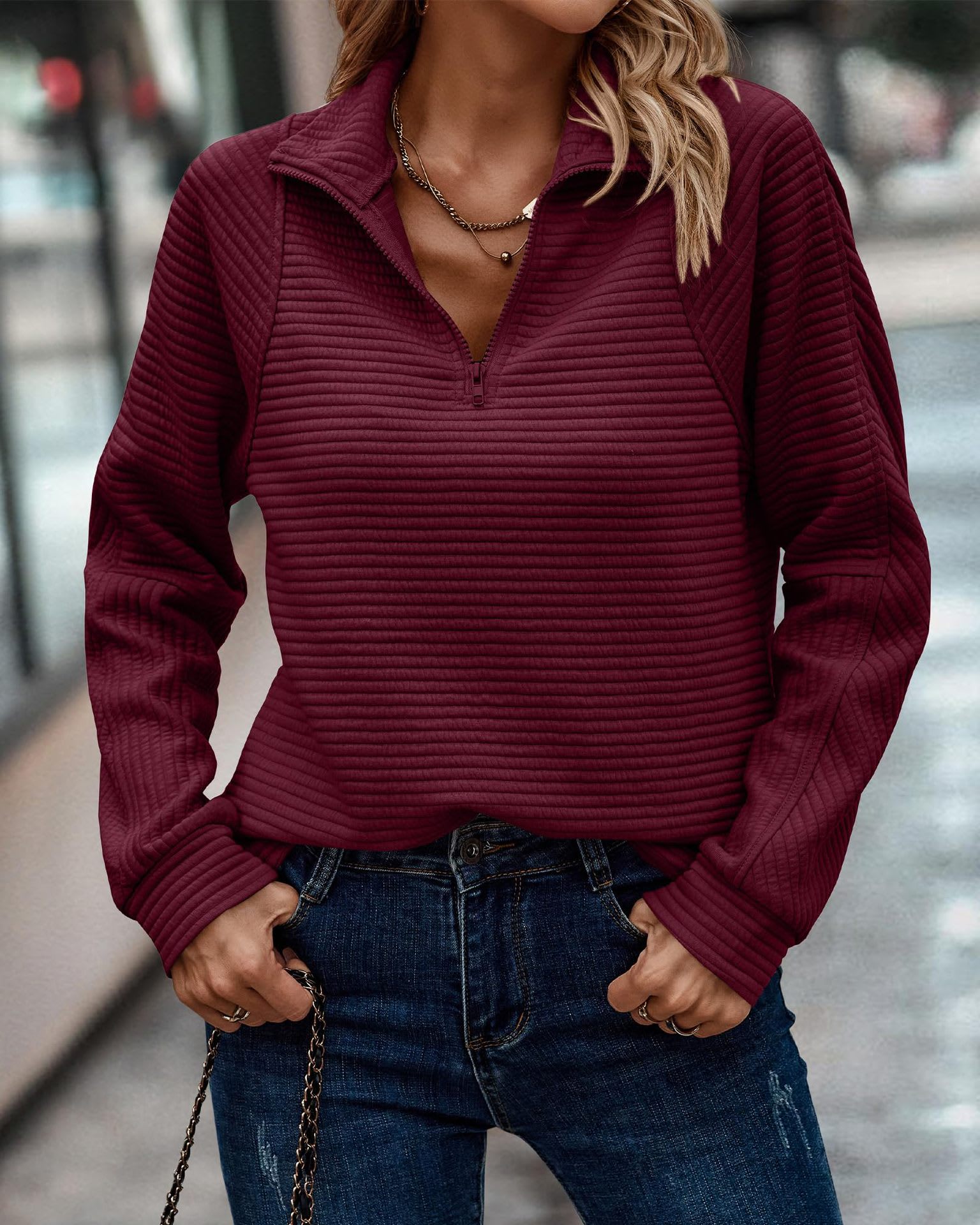 Zipper Stand Collar Pullover Sweatshirt Fashion Solid Striped Long Sleeve Top Spring And Autumn Women's Clothing view 10