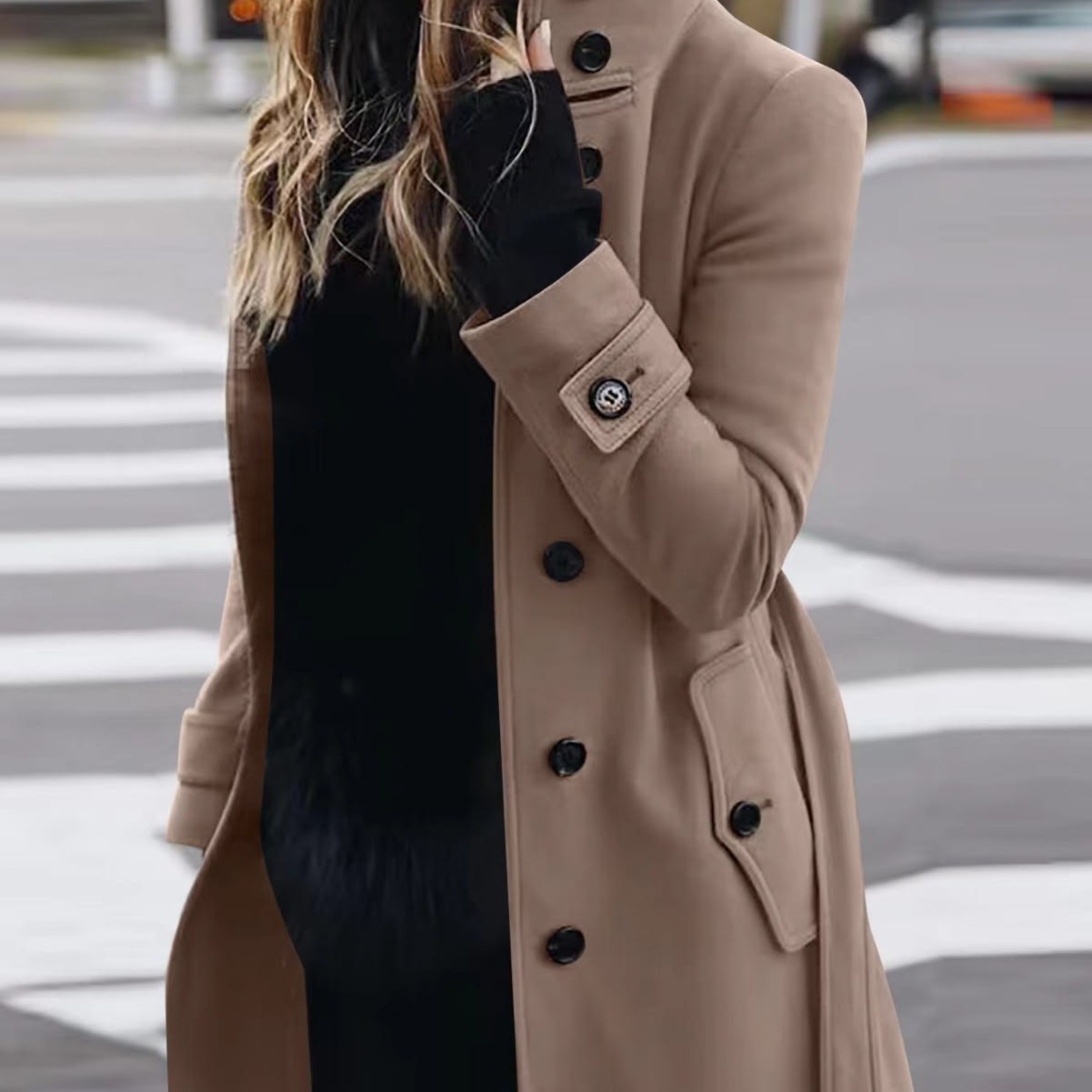 Autumn Winter New Woolen Coat Women's Slim Fit Cardigan Large Coat Women Long Sleeve Single Breasted Stand Collar Woolen Coat view 6