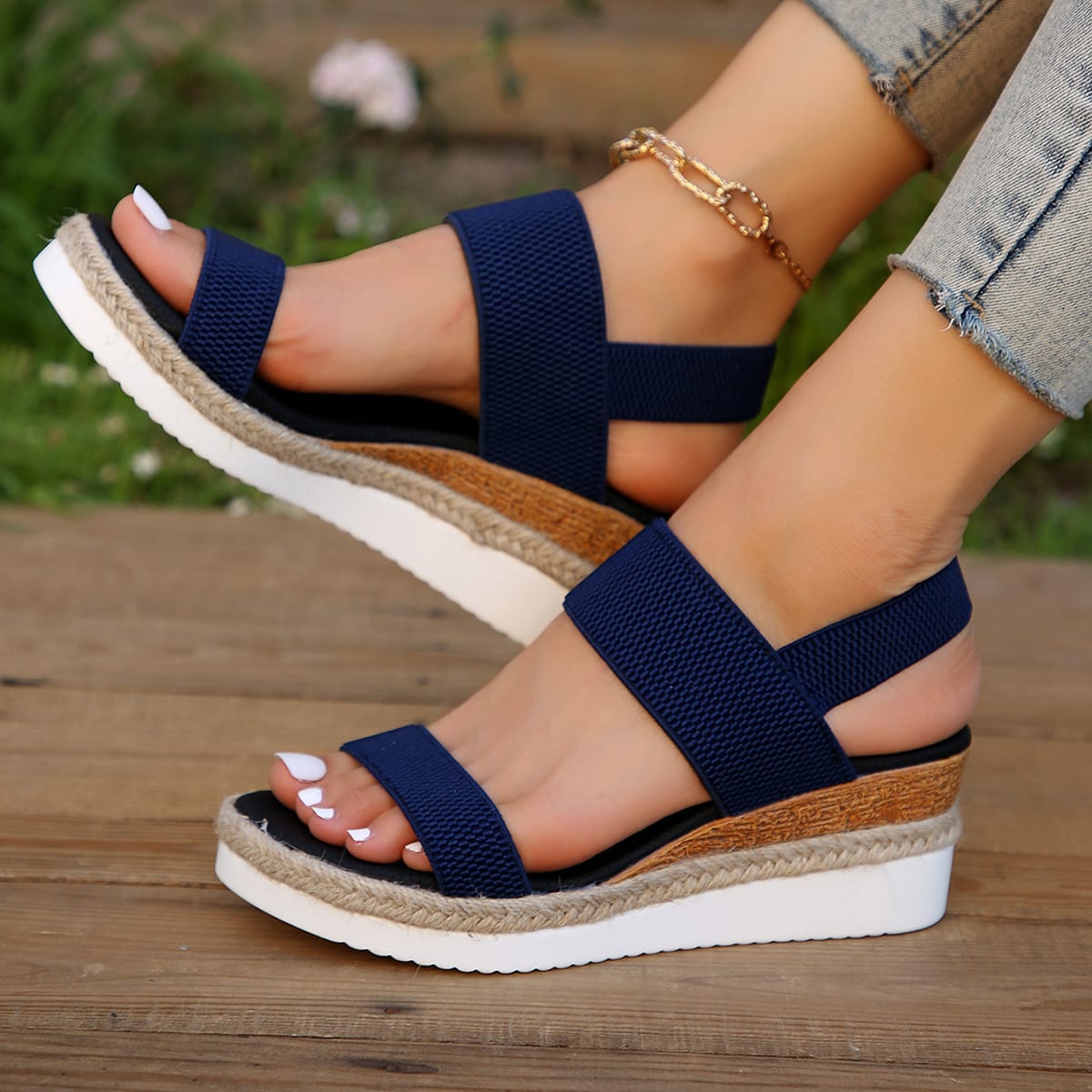 Peep Toe Plus Size Buckle Wedge Platform view 2