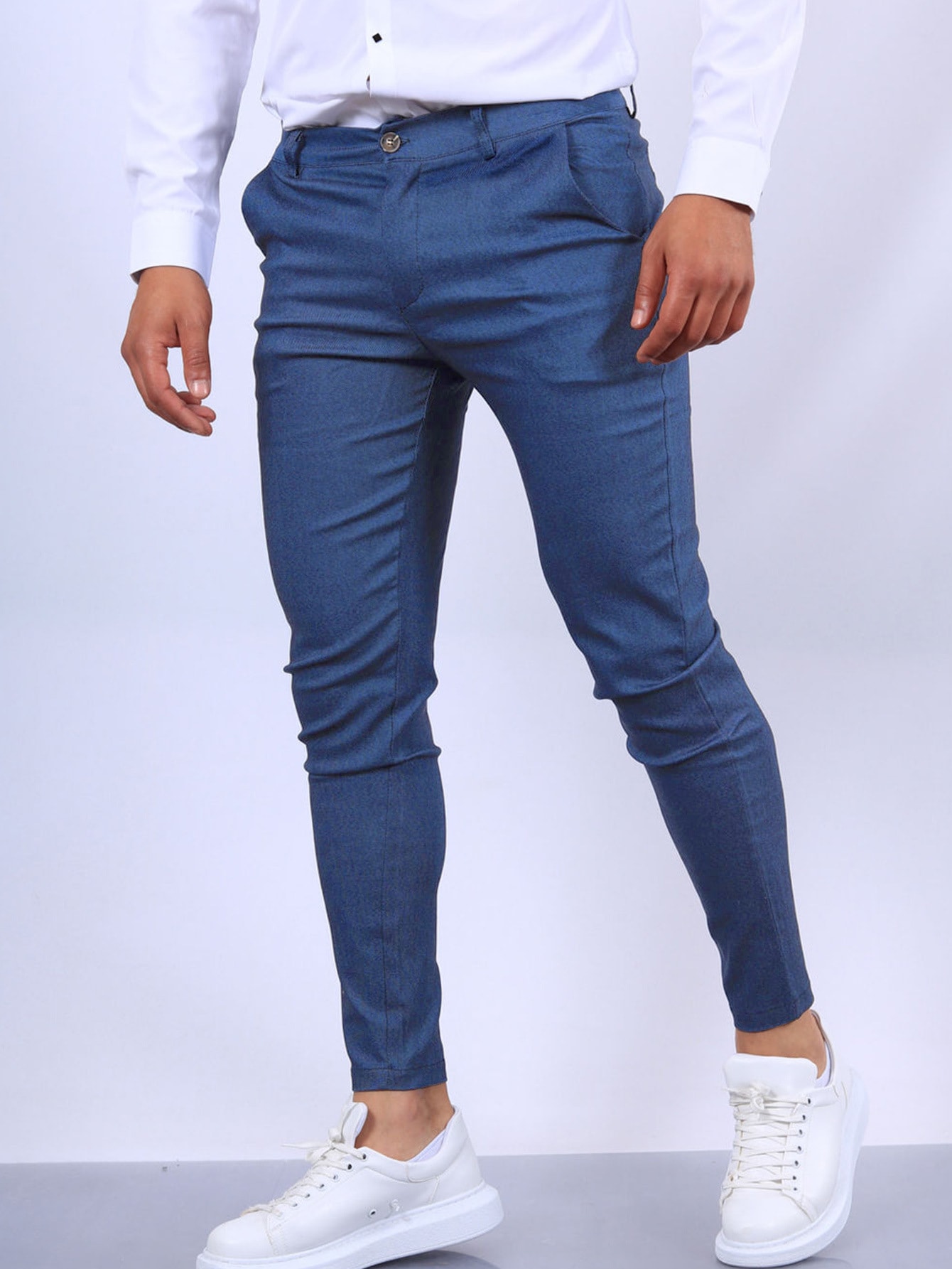 Men's Slim Button Trousers Fashion Solid Office Versatile Long Pencil Pants view 24