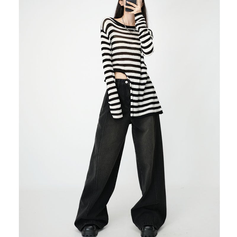Loose Wide Leg Draping Mop Slimming High Waist Denim Trousers view 4