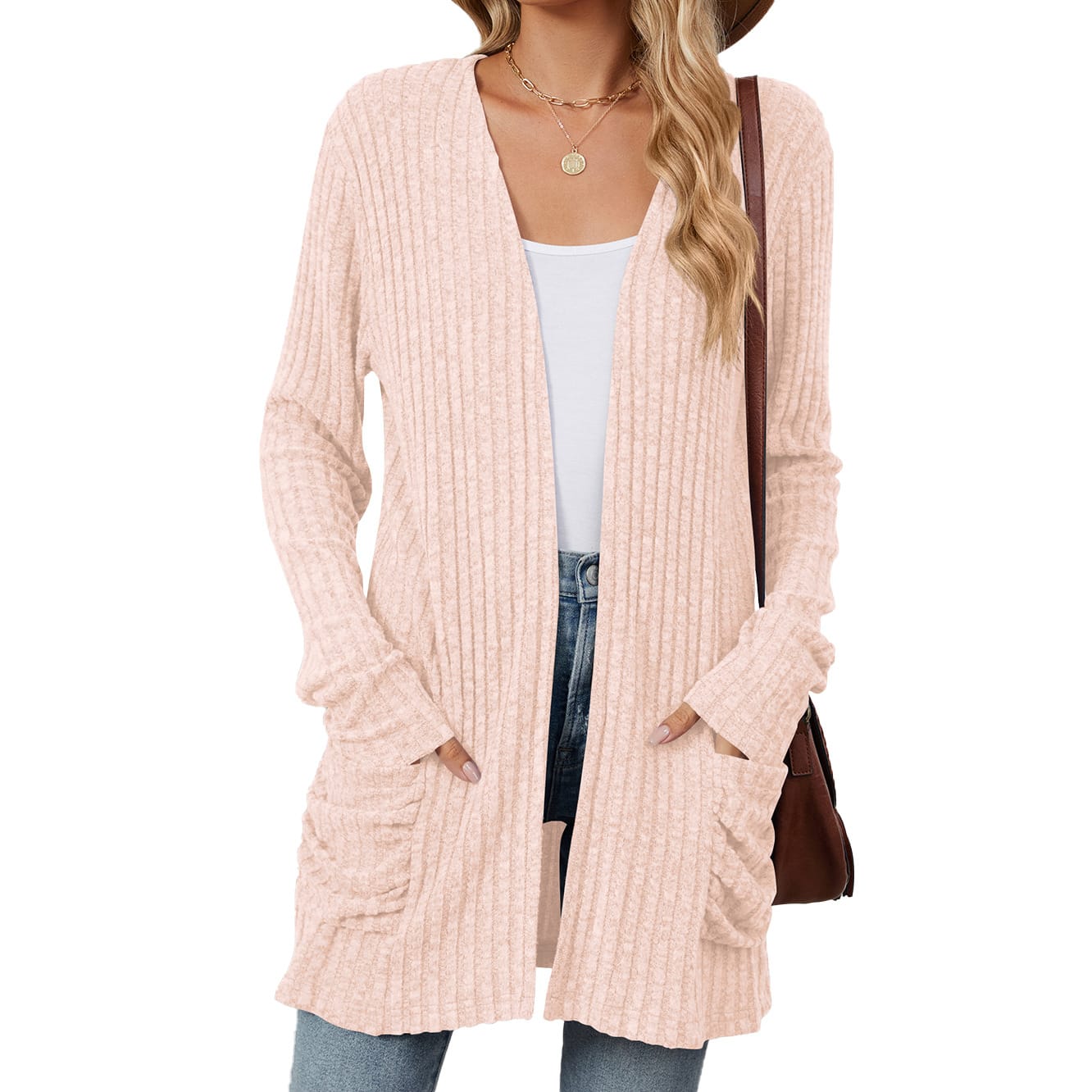 Solid Color Pocket Long Sleeve Bottoming Cardigan Knitwear view 10