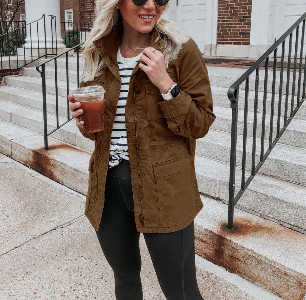 Women's Loose Solid Color Jacket Zipper Pocket Coat