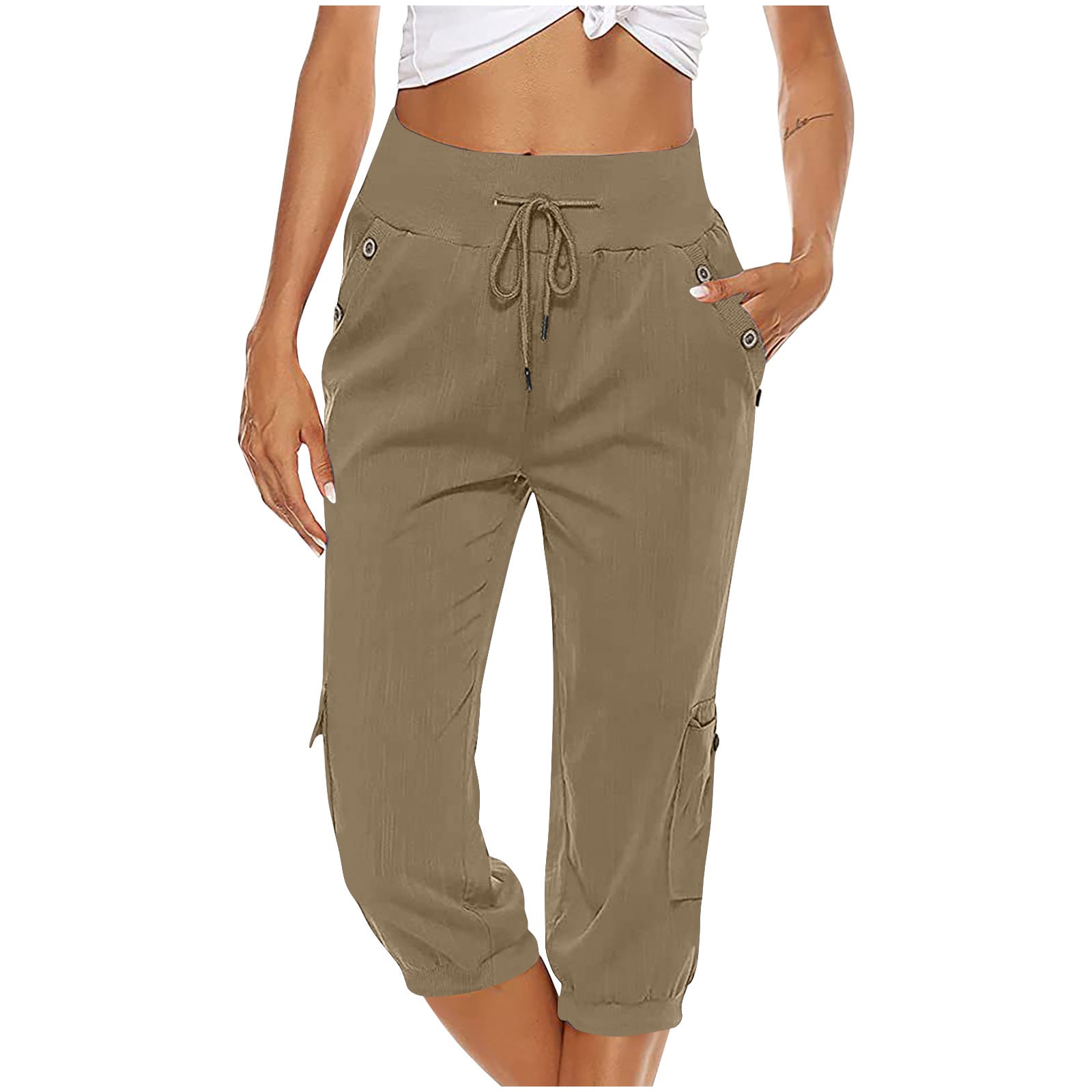 European And American Ladies Solid Color Drawstring Loose Leisure Workwear Wide Leg Straight Cropped Pants view 4