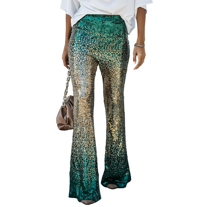 Gradient Color Wide Leg European And American High Waist Slim-fit Sequined Flared Pants view 21