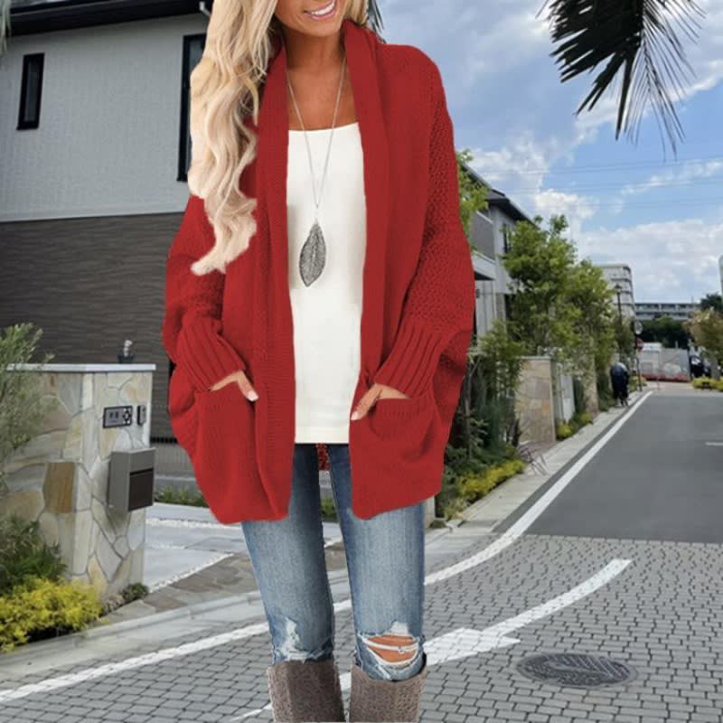 Batwing Sleeve Women's Knitting Cardigan Sweater Loose-fitting Coat Top view 7